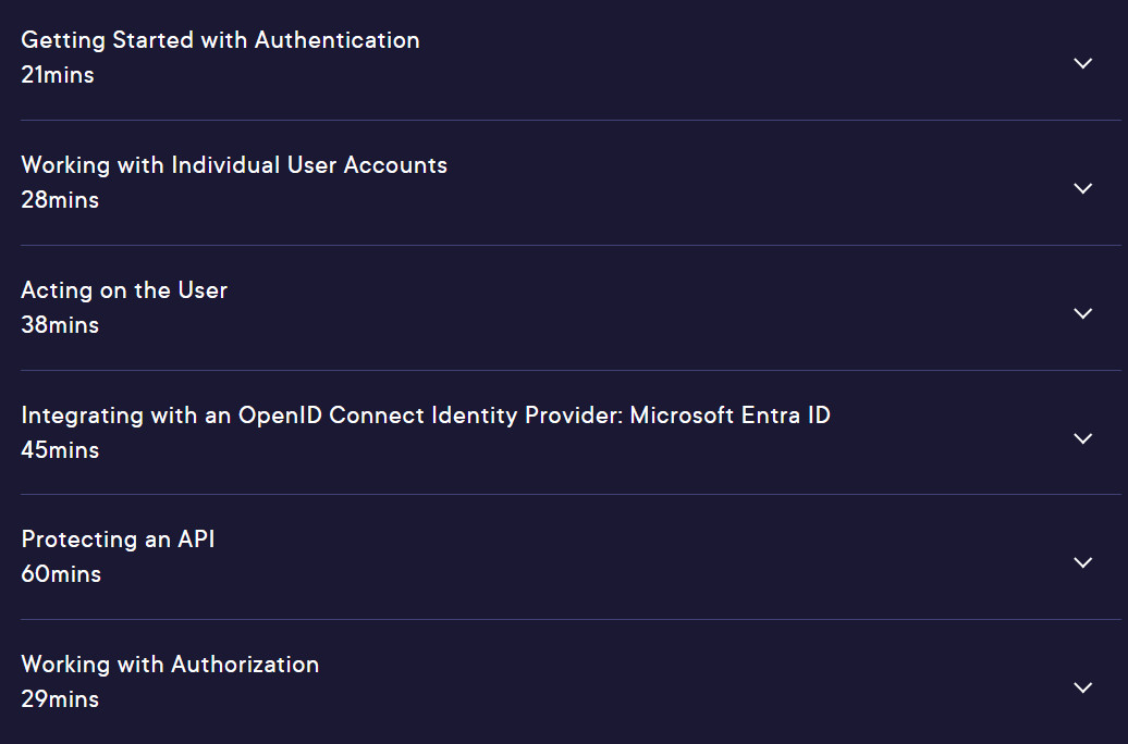 Course topics · Pluralsight — Authentication and Authorization in ASP.NET Core Blazor 2024-8