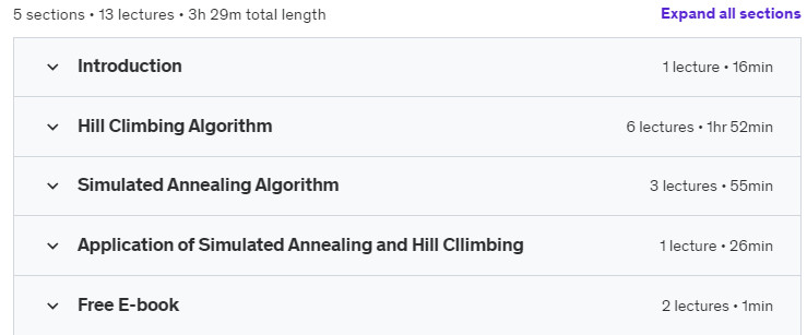Course topics · Udemy — Hill Climbing and Simulated Annealing AI Algorithms 2021-2