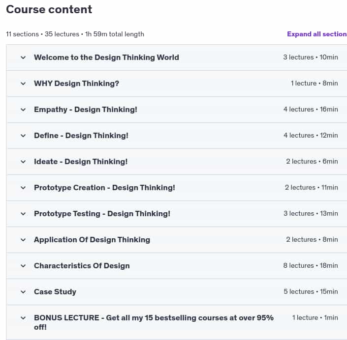 Course topics · Udemy — Design Thinking Guide for Successful Professionals 2023-7