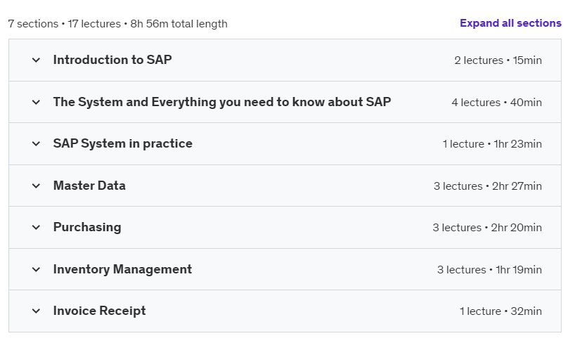 Course topics · Udemy — SAP ERP for absolute beginner | SAP Practice with S4 HANA 2024-11