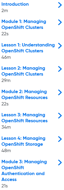Course topics · Oreilly — Red Hat OpenShift Administration: Red Hat EX280 2021-4