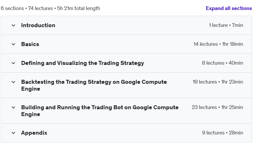 Course topics · Udemy — Design, Backtest and Run your Binance Trading Bot on GCP 2024-11