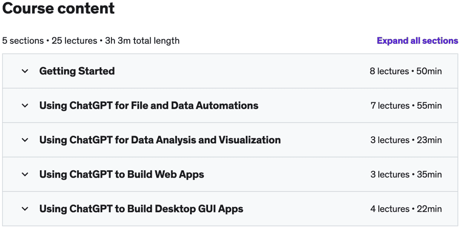 Course topics · Make Python Programs with ChatGPT with Zero Coding Skills 2023-3