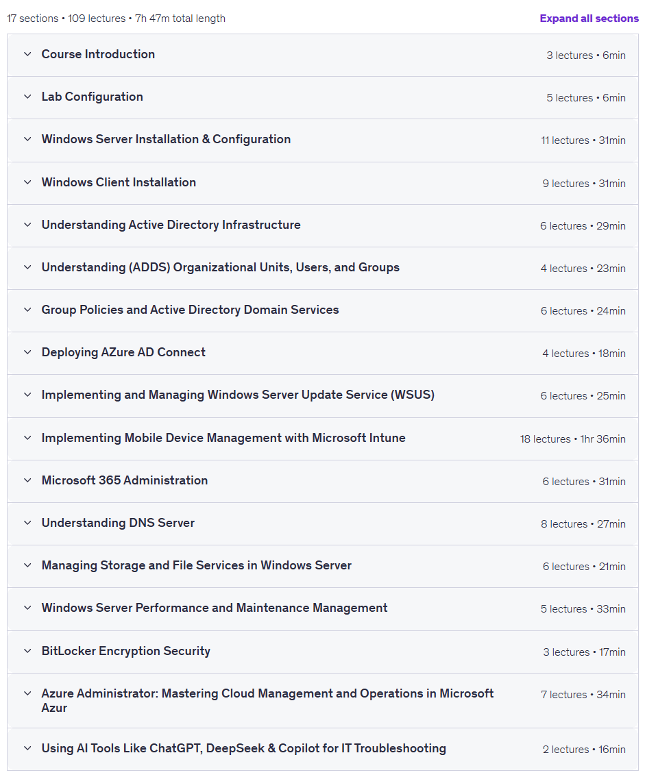 Course topics · IT System Engineer & Cloud System Administration 2025-12