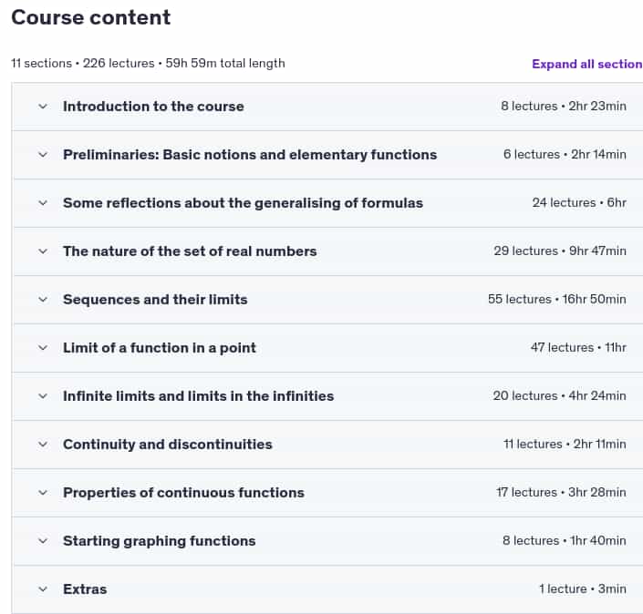 Course topics · Udemy — Calculus 1, part 1 of 2: Limits and continuity 2025-4