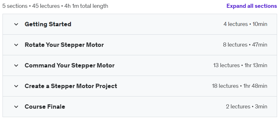 Course topics · Udemy — Mastering Stepper Motors: An Arduino Robotics Course 2023-3