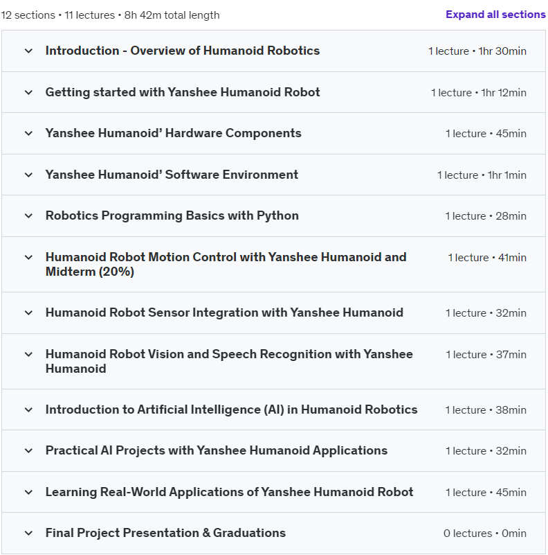 Course topics · HMOD101 – Humanoid Robotics in Action 2024-6