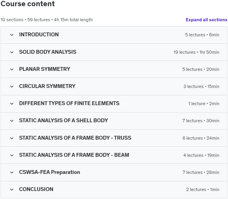 Course topics · SOLIDWORKS: Introduction To Finite Element Analysis (FEA) 2024-11