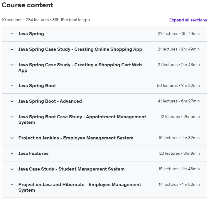 Course topics · Udemy — Mastering Java Spring Framework 2024-8