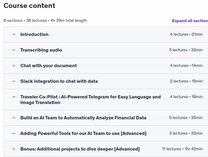 Course topics · Udemy — Introduction to AI Automation with n8n & LangChain (no-code) 2025-3