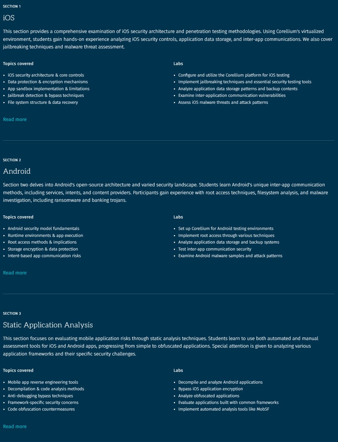 Course topics · SANS — SEC575: iOS and Android Application Security Analysis and Penetration Testing 2019-6