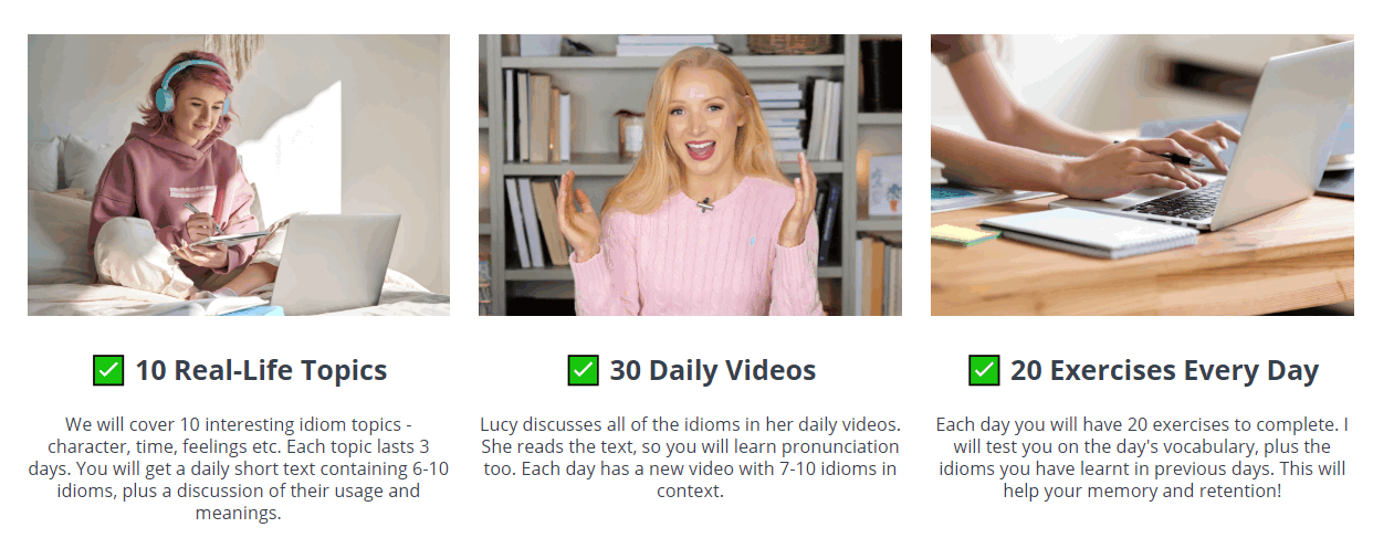 Course topics · English With Lucy – The Idioms Challenge