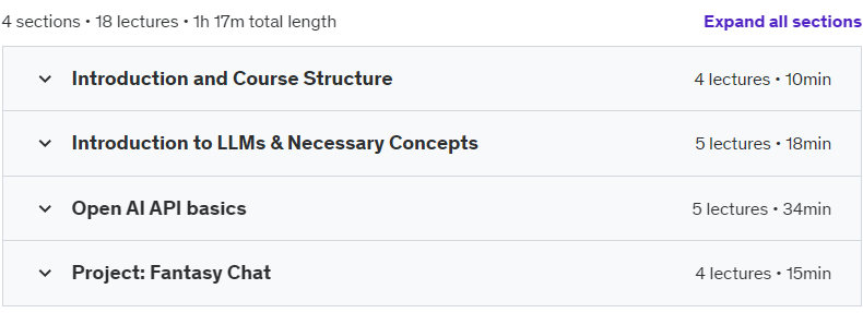 Course topics · Udemy — Build Generative AI Apps With NodeJS and OpenAI 2024-10