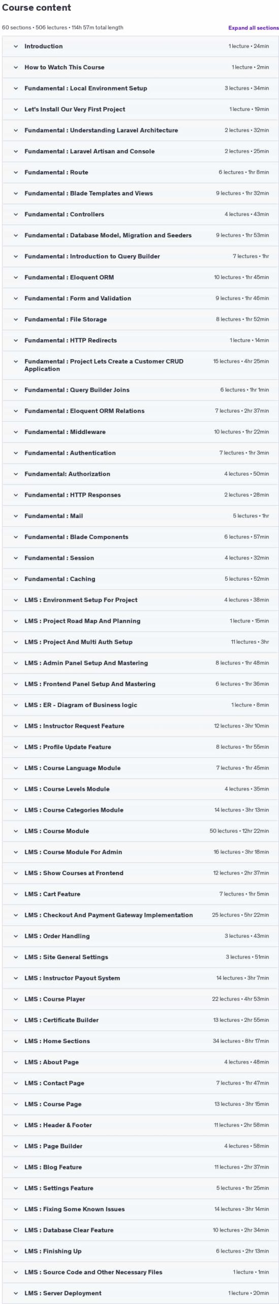 Course topics · Udemy — Laravel 11 – Build a Complete Learning Management System LMS 2025-1