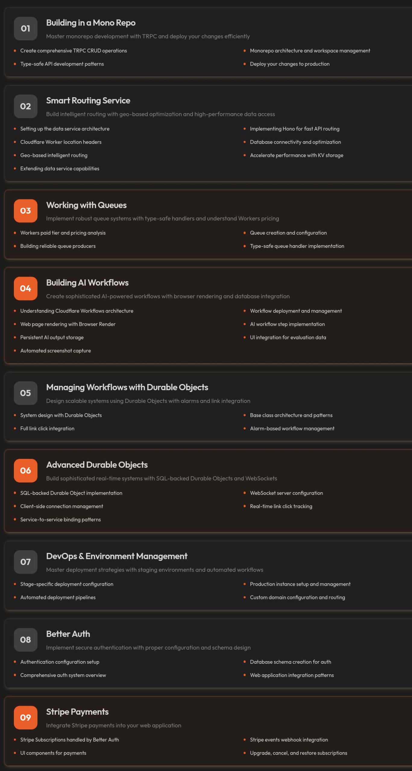 Course topics · Backpine – Full-Stack SaaS Development Course on Cloudflare Workers 2025-8