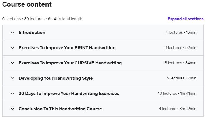 Course topics · Handwriting: Improve Your Handwriting Fast: Print & Cursive 2023-12