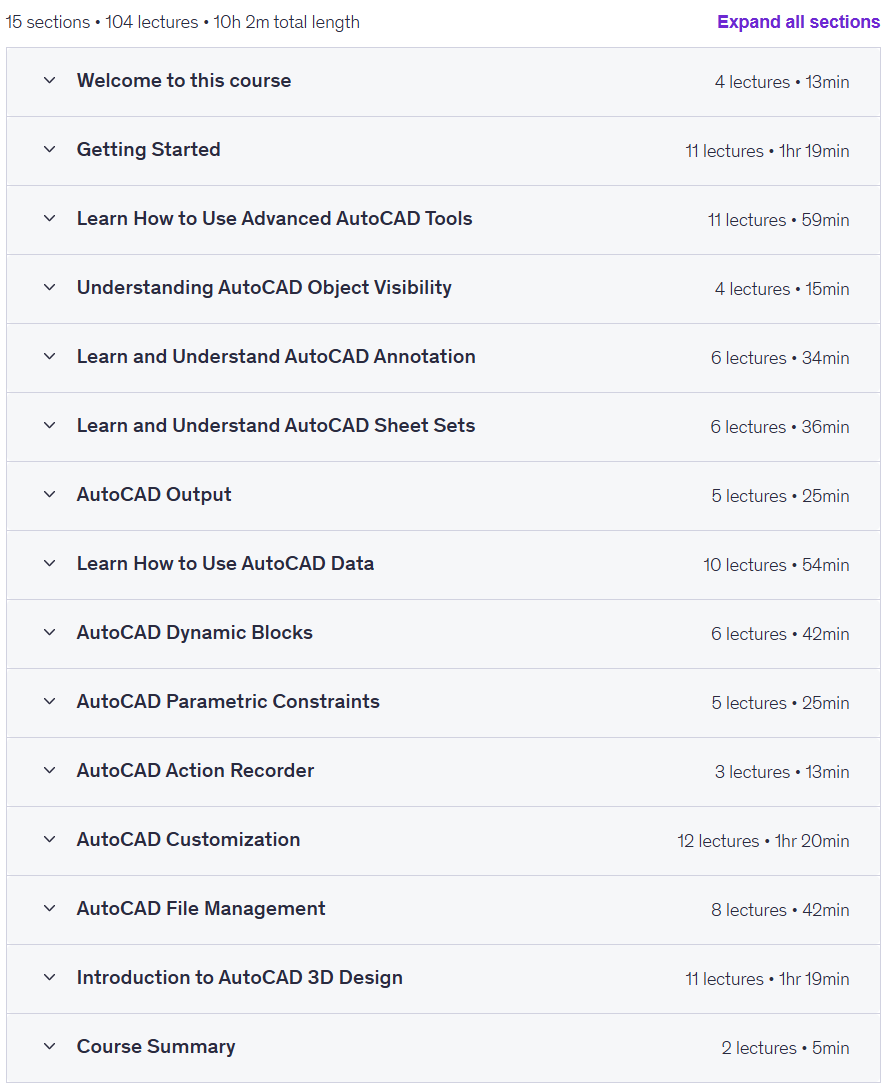 کورس کے موضوعات · ترقی یافتہ AutoCAD ٹریننگ: سب ایک میں 2022-3