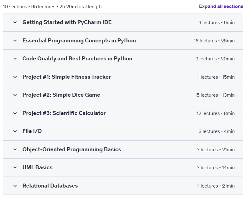 Course topics · Udemy — Master Python: From Beginner to Advanced Projects 2024-12