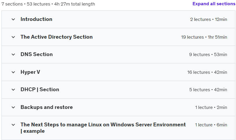 Course topics · Windows Servers Network and System Administration 2023-3