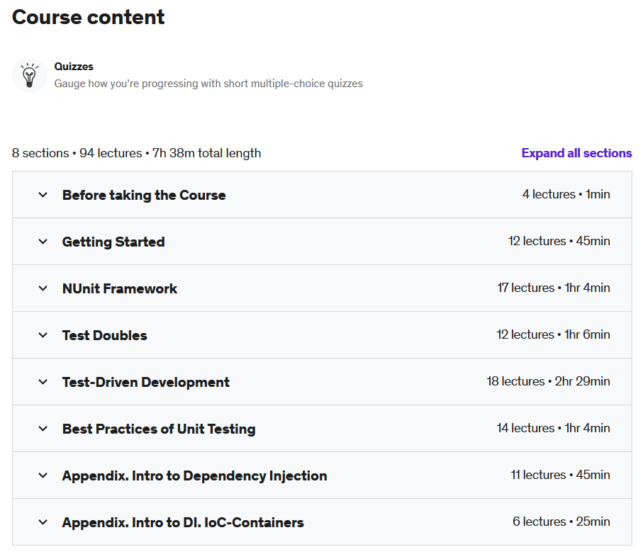 Course topics · Learn Unit Testing with NUnit and C# 2020-7