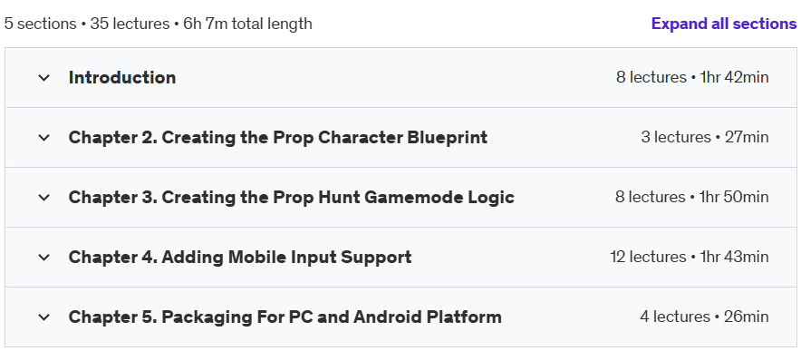 Course topics · Udemy — Unreal Engine 5 Mobile Multiplayer Prop Hunt Game 2024-11