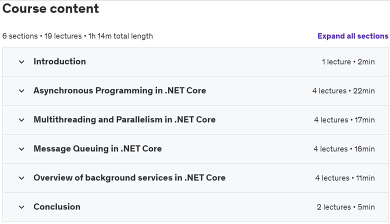 Course topics · Udemy — Handling Long-Running Tasks in .NET Core 2023-7