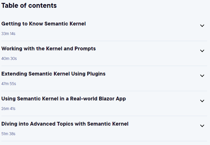 Course topics · Pluralsight — Building AI Applications with Semantic Kernel and C# 2025-2