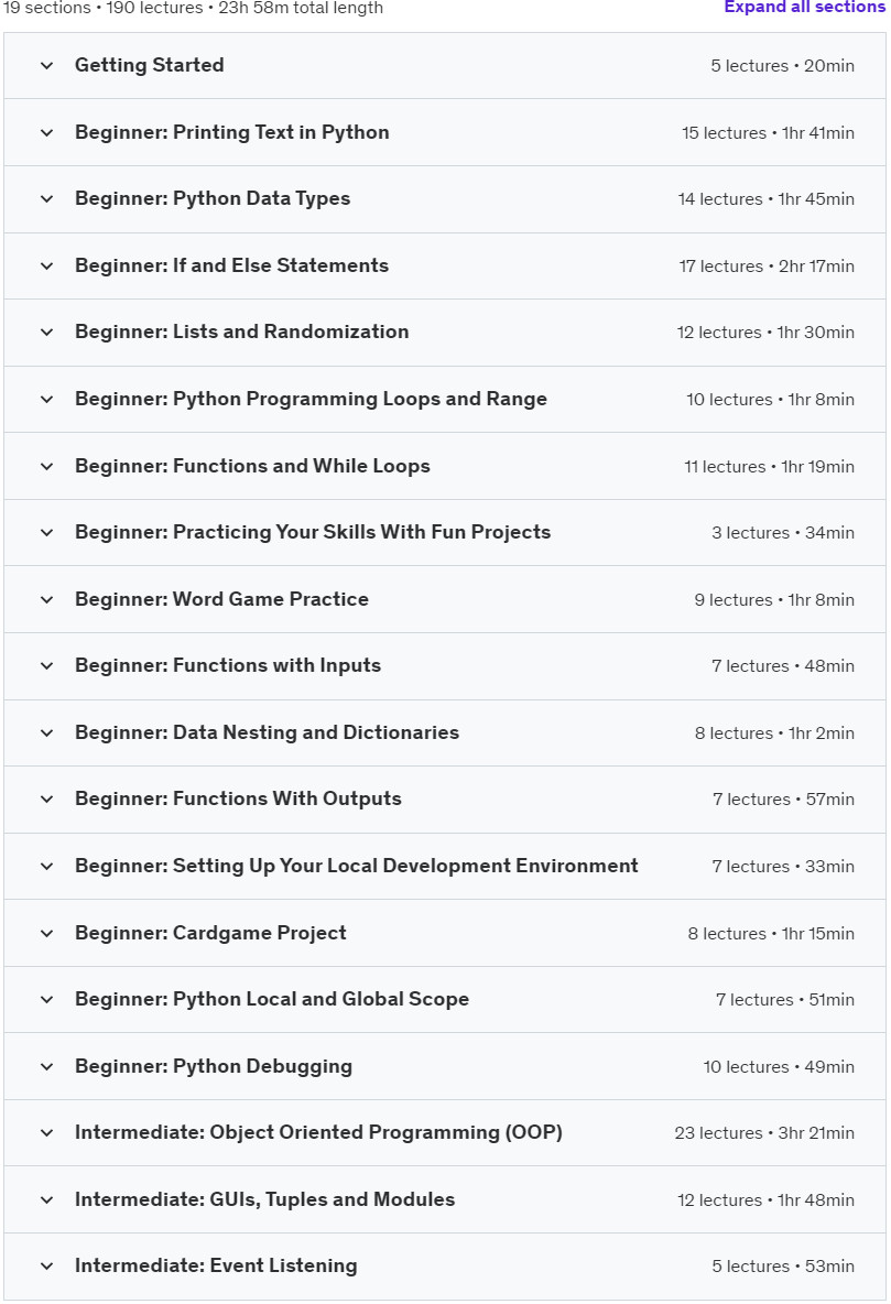 Course topics · Python Programming: Beginner to Professional Complete Course 2023-6