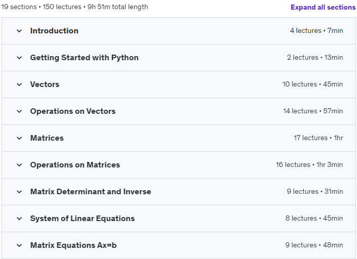 Course topics · Linear Algebra for Data Science & Machine Learning in Python 2023-5