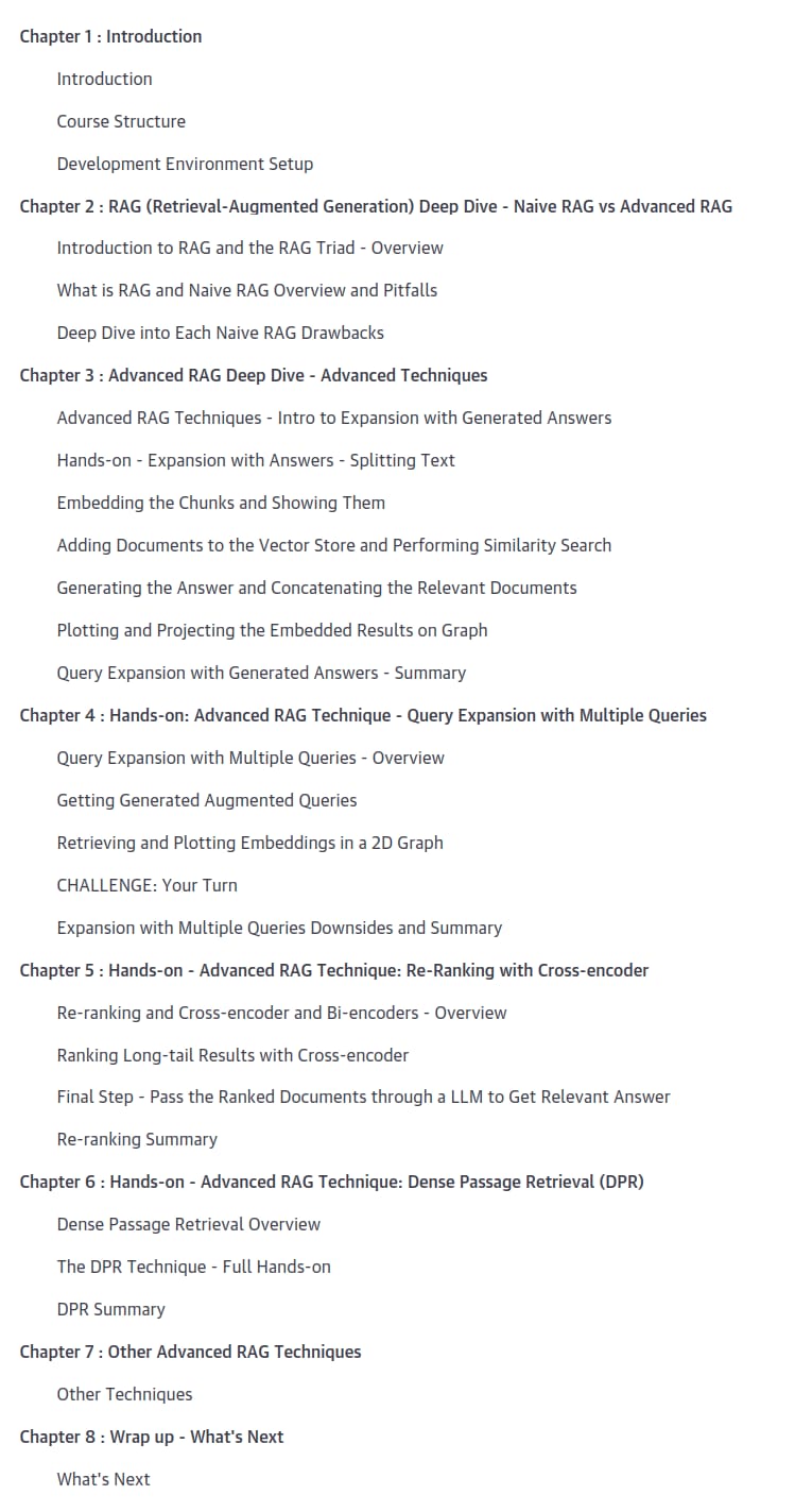 Course topics · Oreilly — Master Retrieval-Augmented Generation (RAG) Systems 2024-7