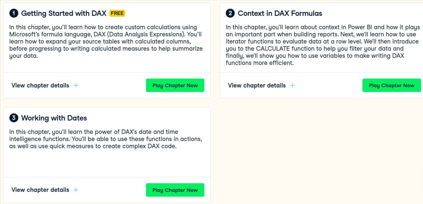 Course topics · Datacamp — Introduction to DAX in Power BI 2024-11