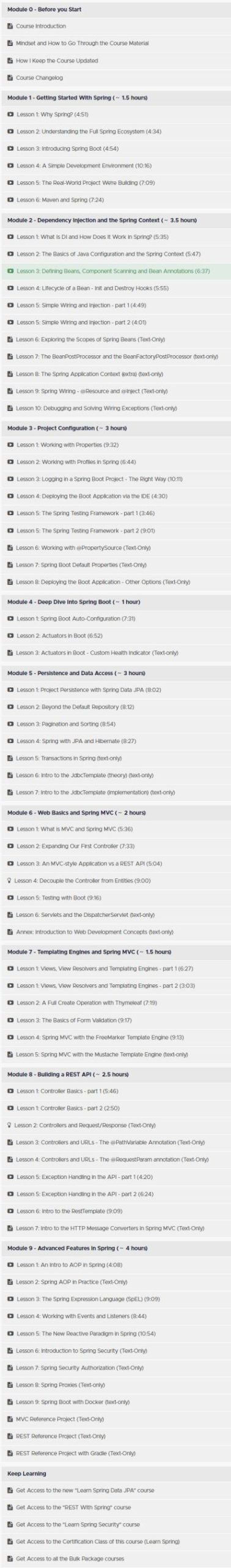 Course topics · Baeldung — Learn Spring: The Master Class 2020-10