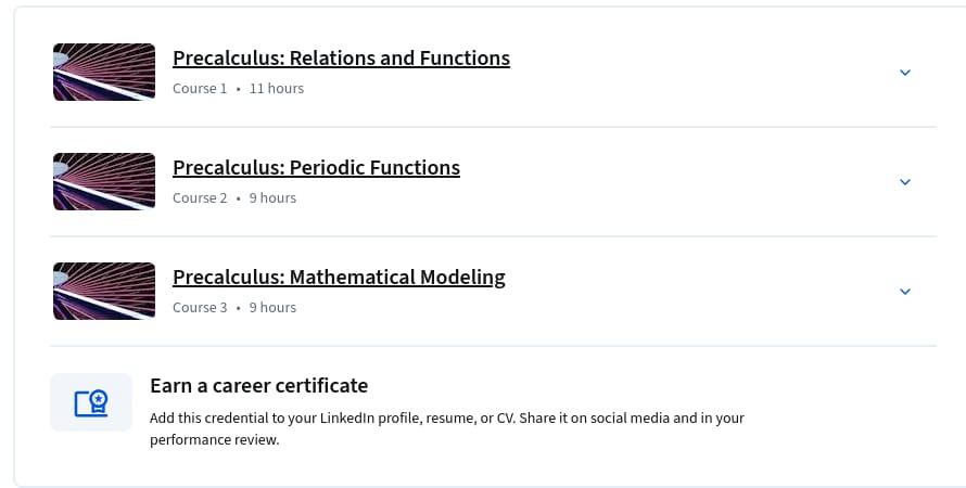 Course topics · Precalculus through Data and Modelling Specialization 2026-1