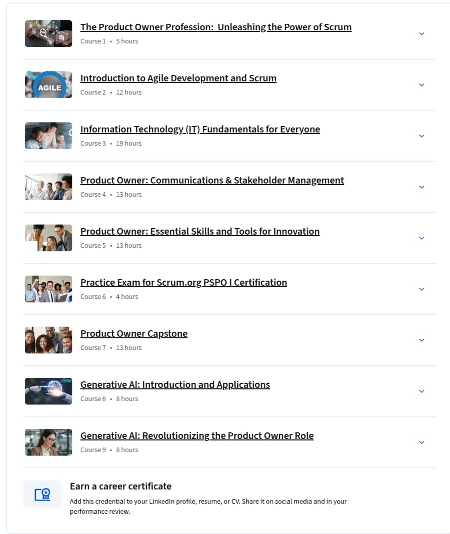 Course topics · IBM Product Owner Professional Certificate 2025-12