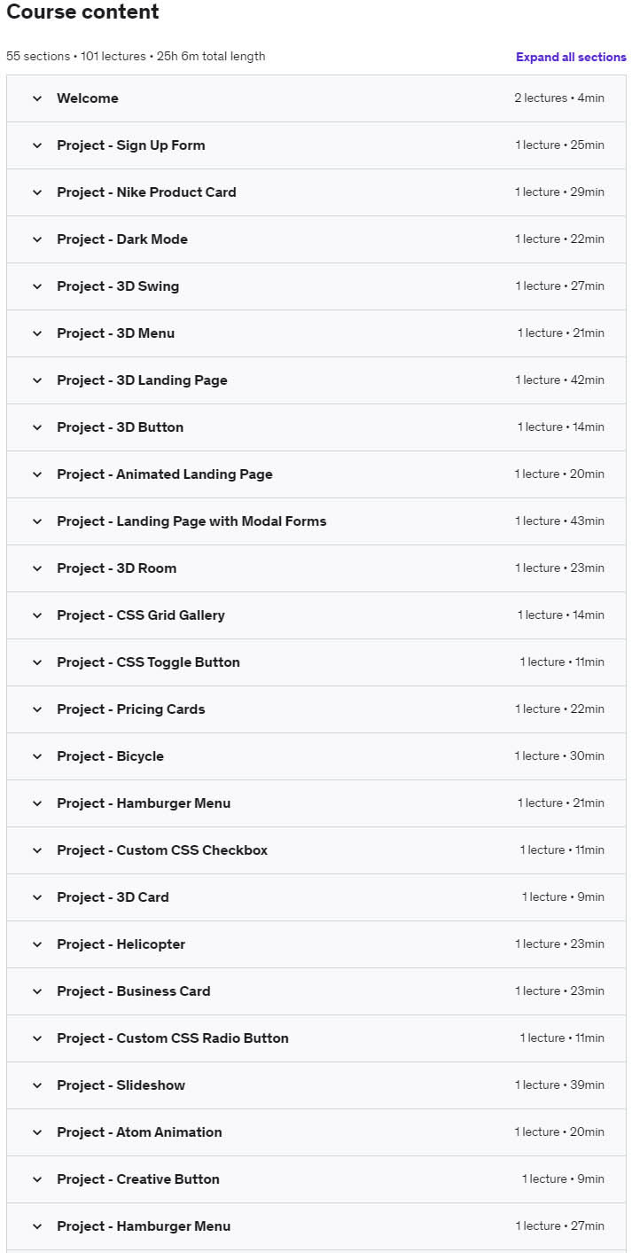 Course topics · 50+ Web Projects with HTML, CSS, and JavaScript 2022-8