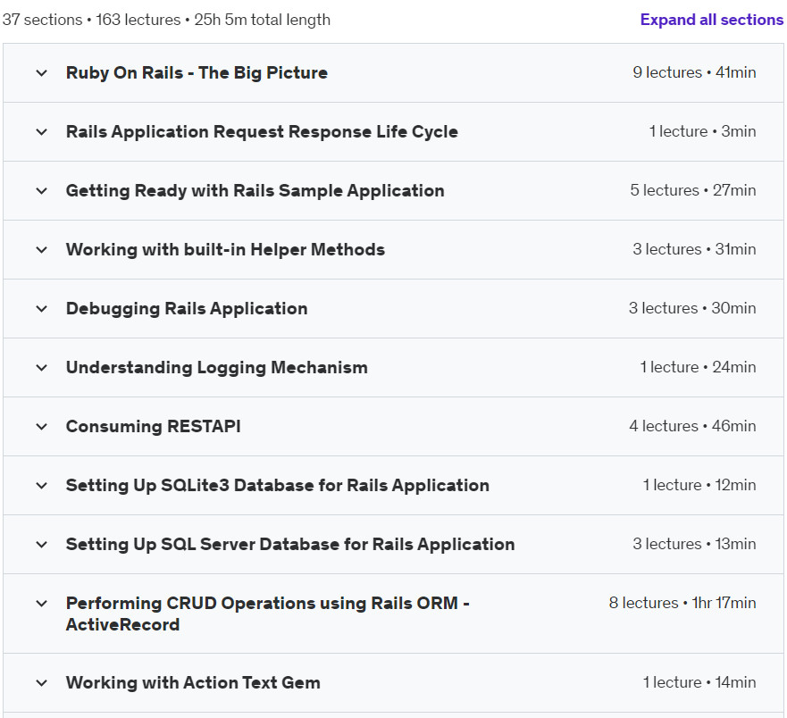 Course topics · Mastering Ruby On Rails 7 – The Complete Reference Guide 2024-5