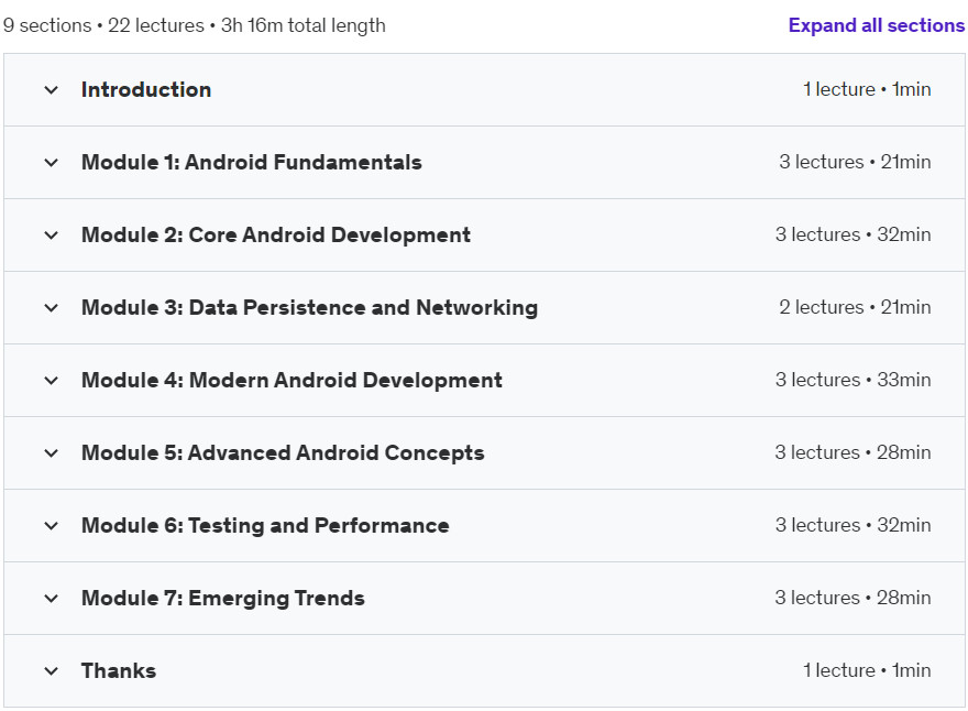 Course topics · Udemy — Android Interview Q&A – Rapid Fire 2024-6
