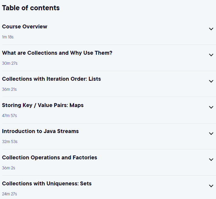 Course topics · Pluralsight — Collections in Java SE 17 2022-7