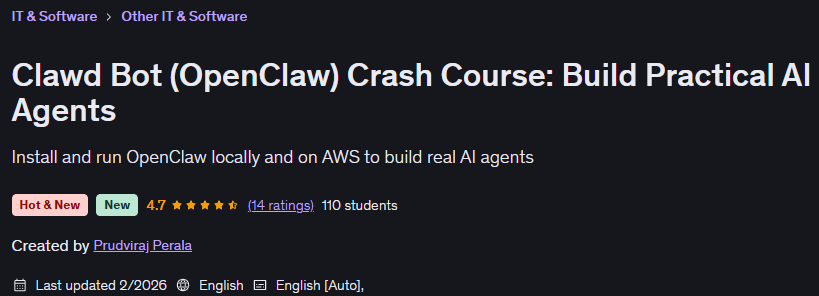 चित्र · Clawd Bot (OpenClaw) Crash Course: निर्माण व्यावहारिक AI एजेंट 2026-2