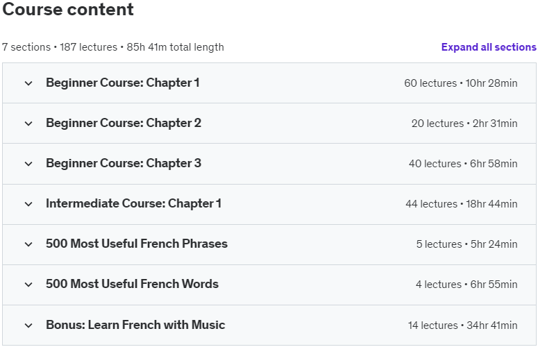 Course topics · Udemy — Complete French Course: Learn French for Beginners 2023-4
