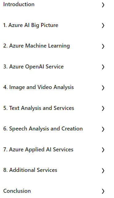 Course topics · LinkedIn — Azure AI: The Big Picture 2024-10
