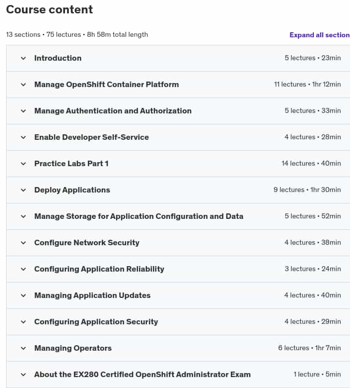 Course topics · EX280-Certified OpenShift Administrator Exam Prep Course 2024-12