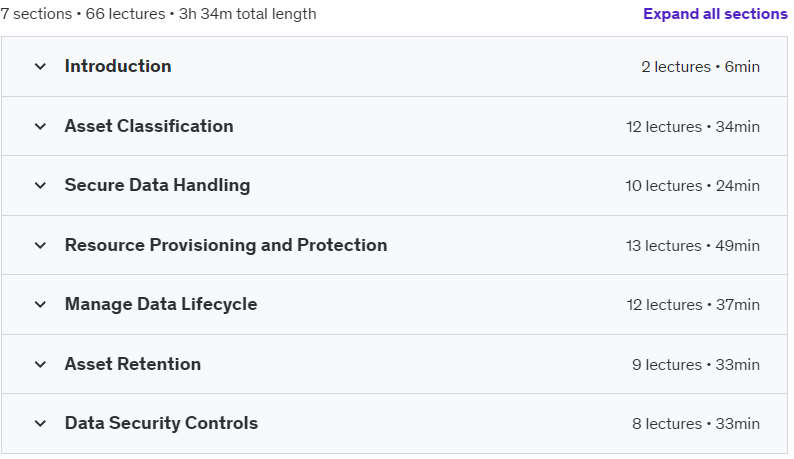 Course topics · Udemy — CISSP : Domain 2 : Asset Security – Learn 2024 2024-5