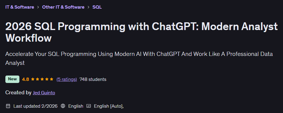 الصور · 2026 SQL البرمجة مع ChatGPT: التدفق الوظيفي المحلل الحديث 2026-2