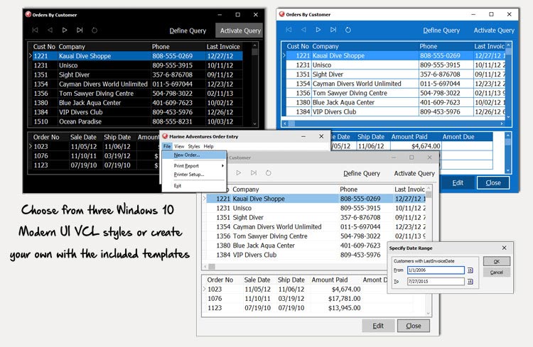 Pictures · Delphistyles VCL-FMX / FMX Ubuntu / WinModern / Manatee / Waikawa