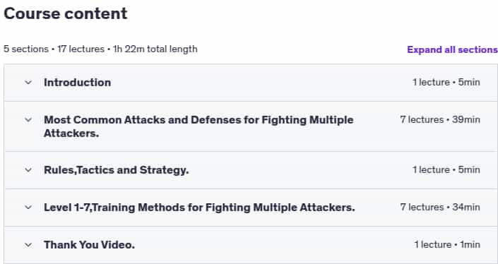 Course topics · Udemy — Krav Maga Complete Course For Fighting Multiple Attackers. 2020-9