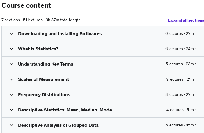 Course topics · Statistics Masterclass: Stats Using SPSS, Excel, R & Python 2022-5