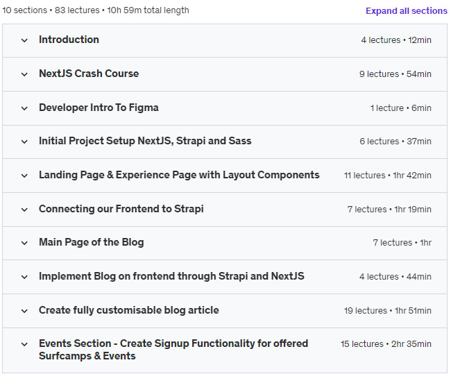 Course topics · Udemy — The Freelance Stack: Real project with NextJS 13 and Strapi 2023-11
