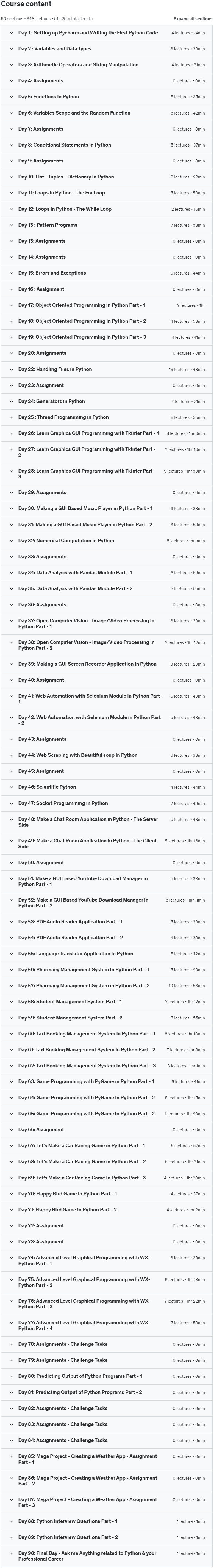 Course topics · 90 Days of Python : From Zero to becoming a Pro Developer 2024-5