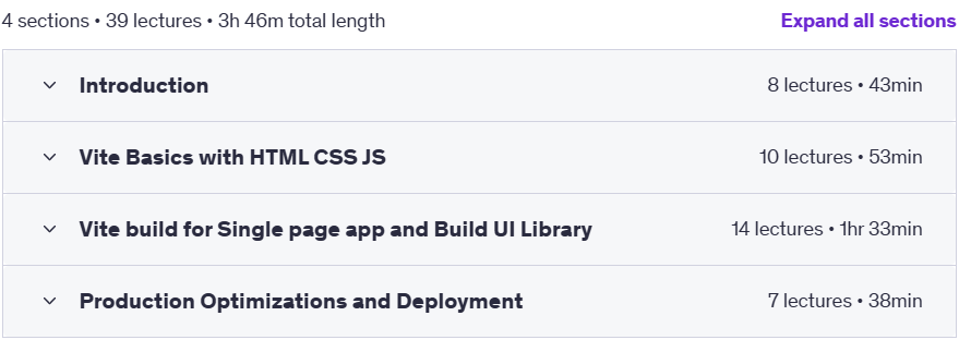 Course topics · Udemy — Vite js bundler : Build fast modern Webapp ( 2023 ) 2023-9